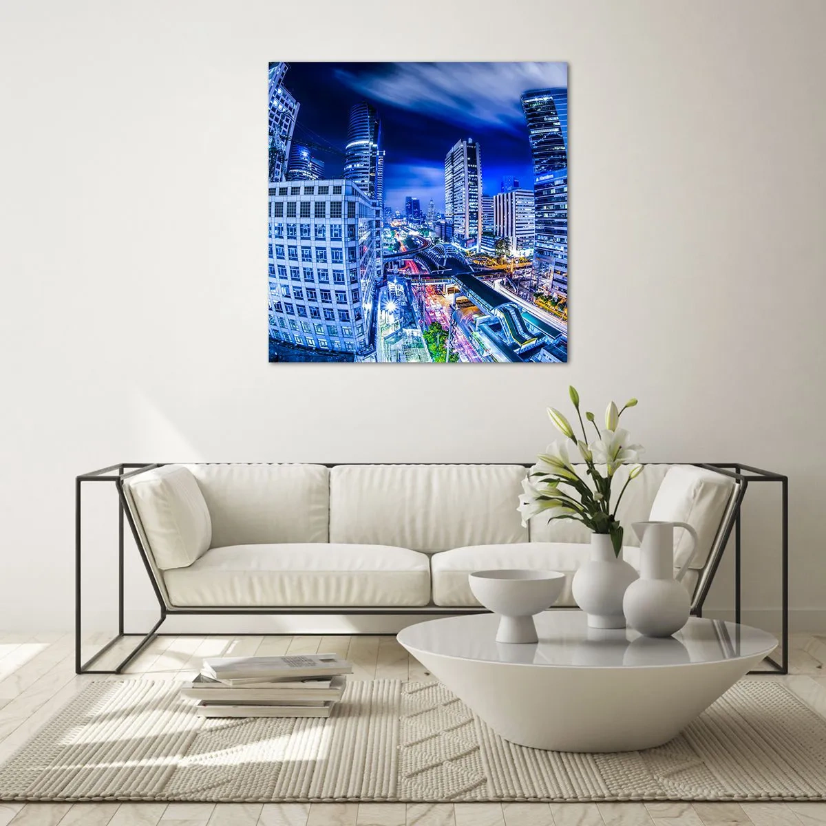 Glastavla - Bild på glas - Stadens nattrytmer - 60x60 cm