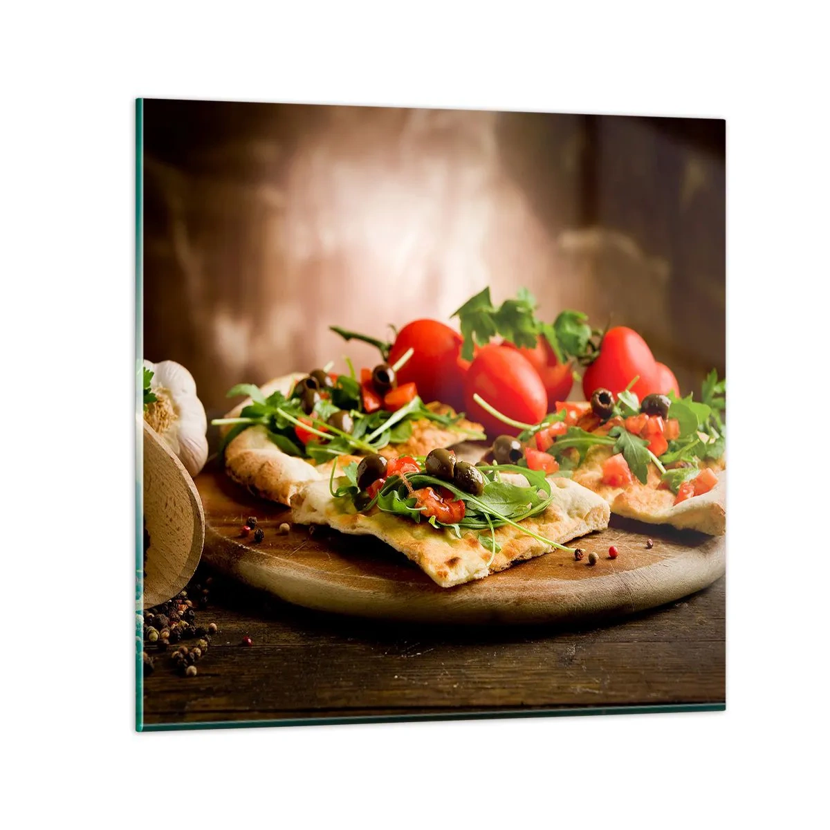 Glastavla - Bild på glas - Direkt från ugnen och trädgården - 70x70 cm