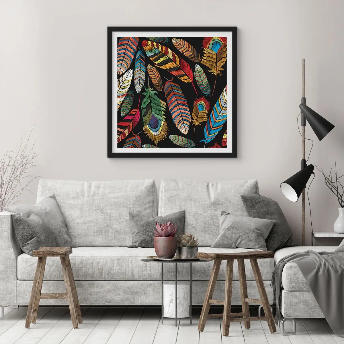 Affisch i svart ram - Fågelkarneval - 30x30 cm