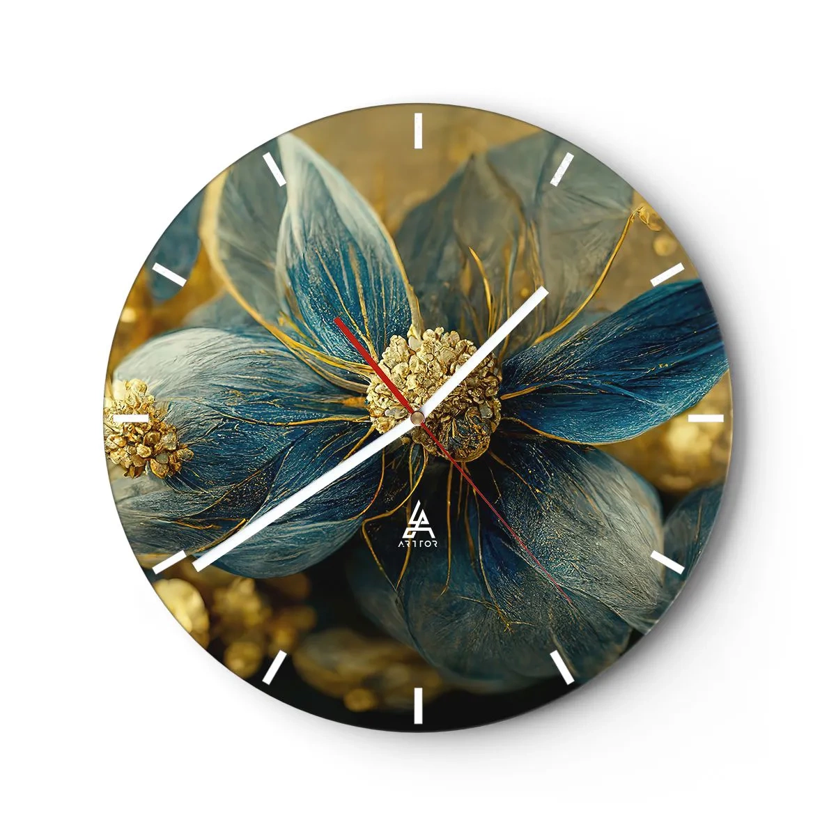 Väggklocka - Klocka på glas - Blommande av guld - 40x40 cm