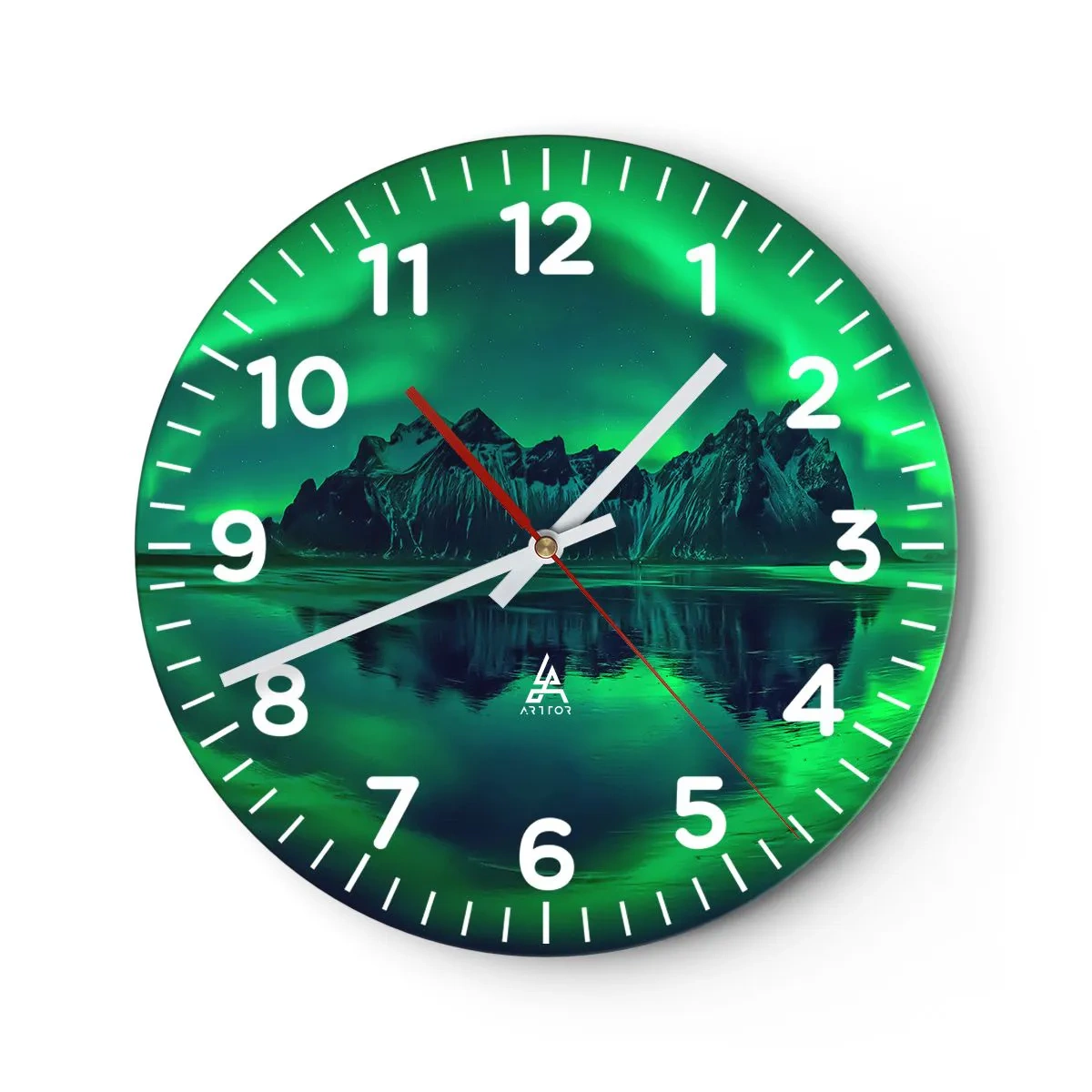 Väggklocka - Klocka på glas - I skenets famn - 40x40 cm