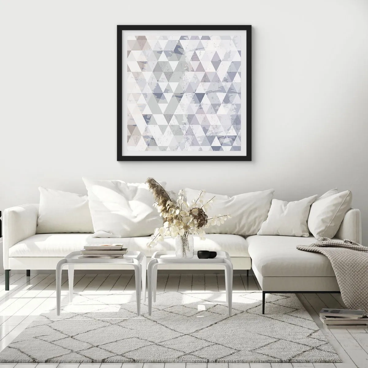Affisch i svart ram - Trianglar - 30x30 cm