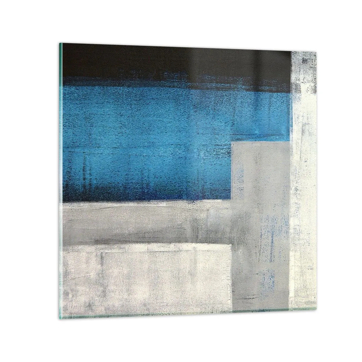 Glastavla - Bild på glas - Poetisk komposition av grått och blått - 30x30 cm