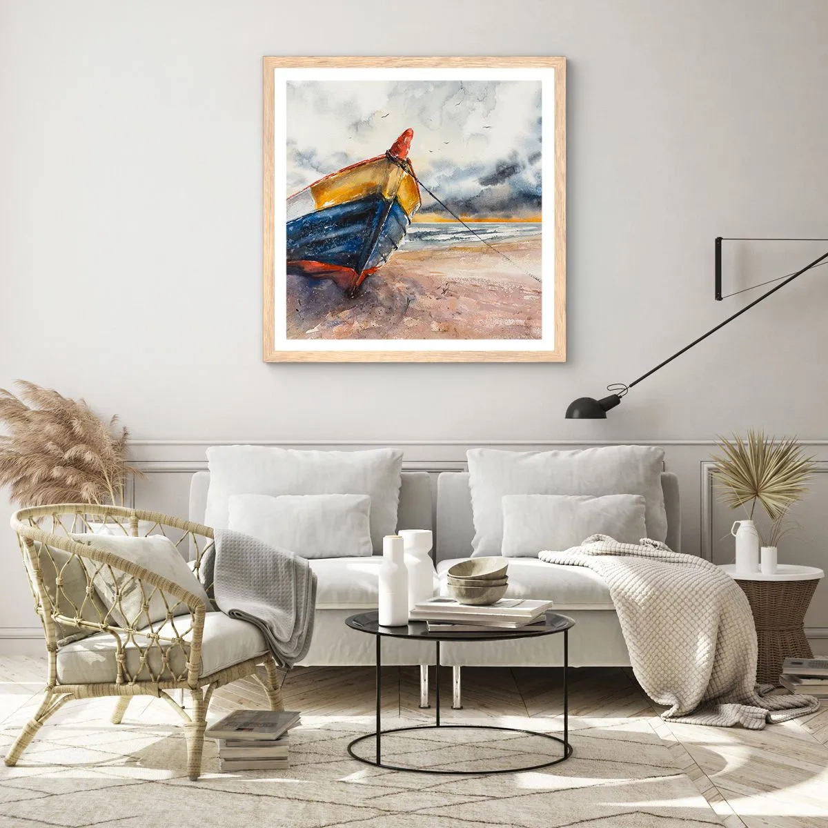 Affisch i ram av ljusek - Vila på stranden - 50x50 cm