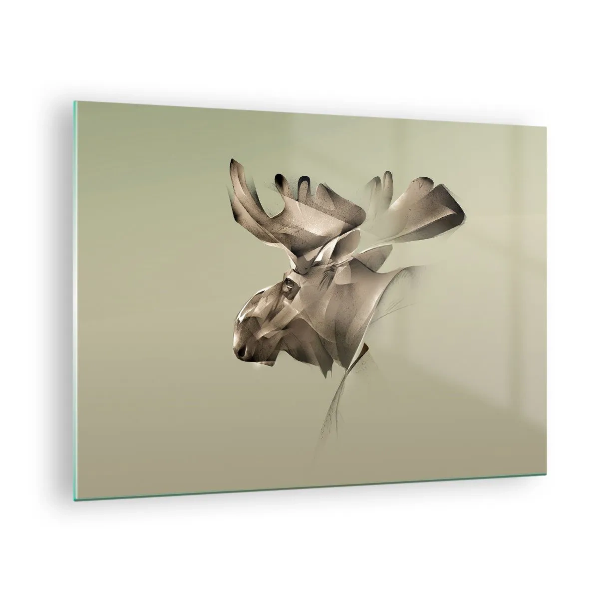 Glastavla - Bild på glas - En modern bild av en älg mot en grön bakgrund - 70x50cm - Lugnets kraft - Modern väggdekoration för vardagsrum och sovrum ARTTOR