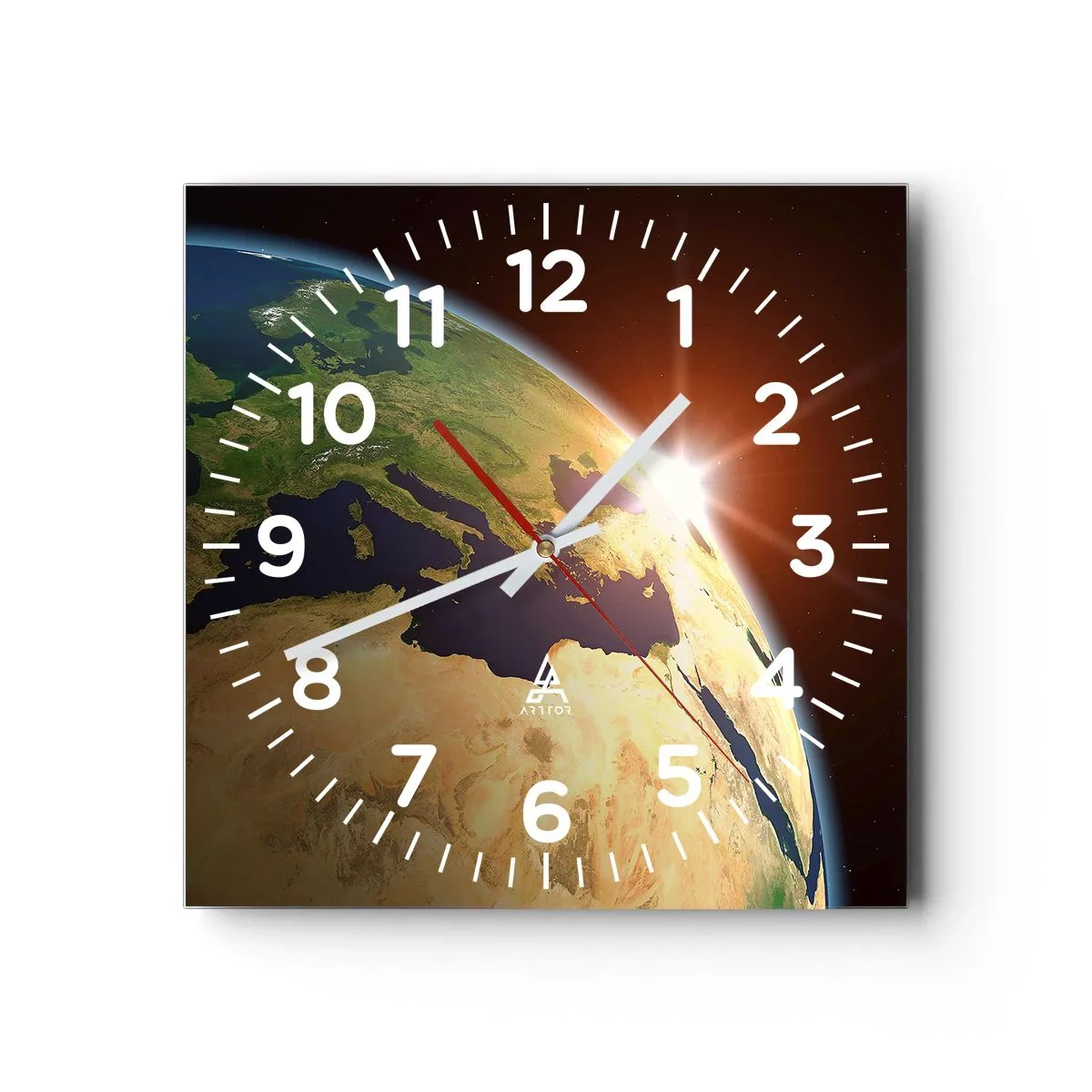 Väggklocka - Klocka på glas - Soluppgång - 30x30 cm