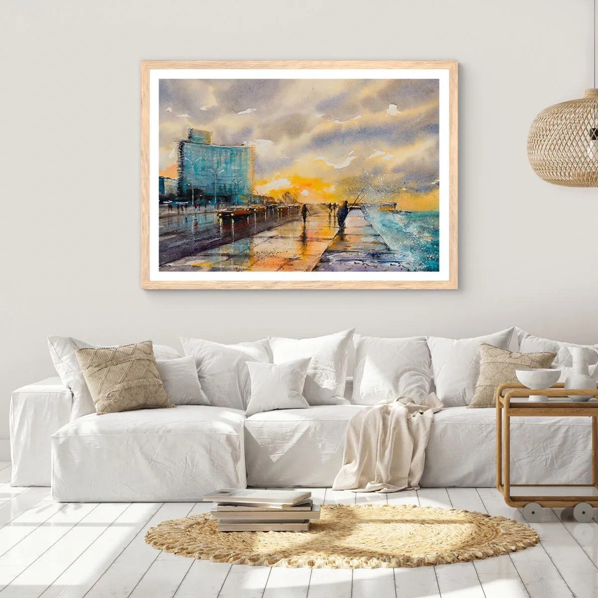 Affisch i ram av ljusek - Livet på stranden - 100x70 cm