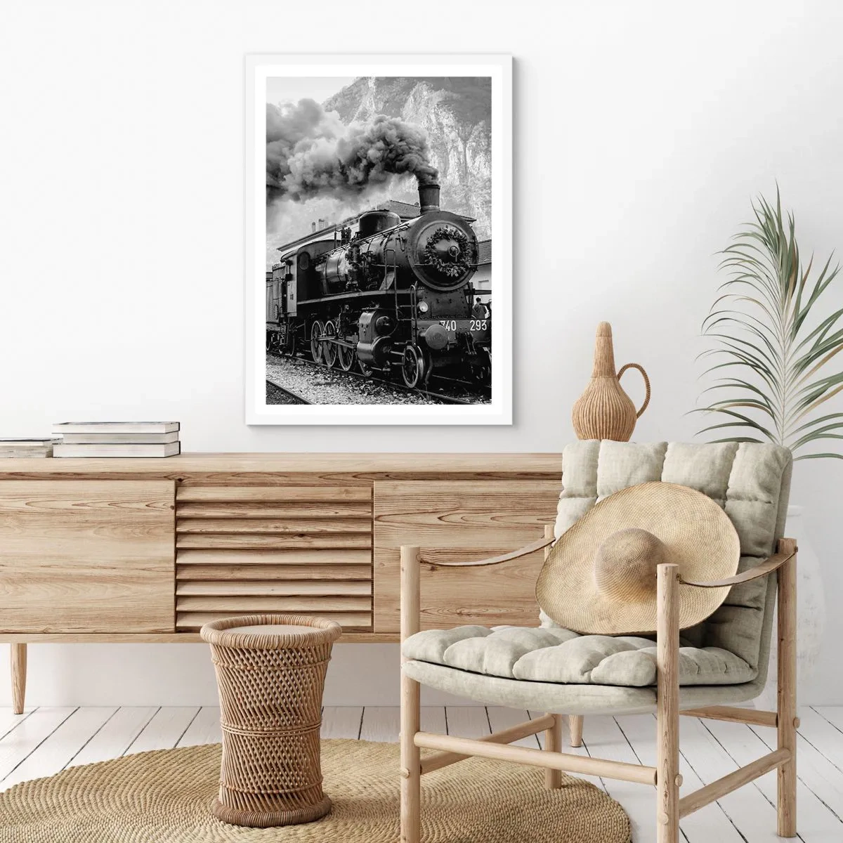 Affisch i vit ram - Det står ett lok på stationen... - 40x50 cm