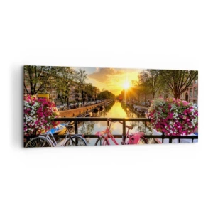 Canvastavla - Bild på duk - Vårmorgon i Amsterdam - 120x50 cm