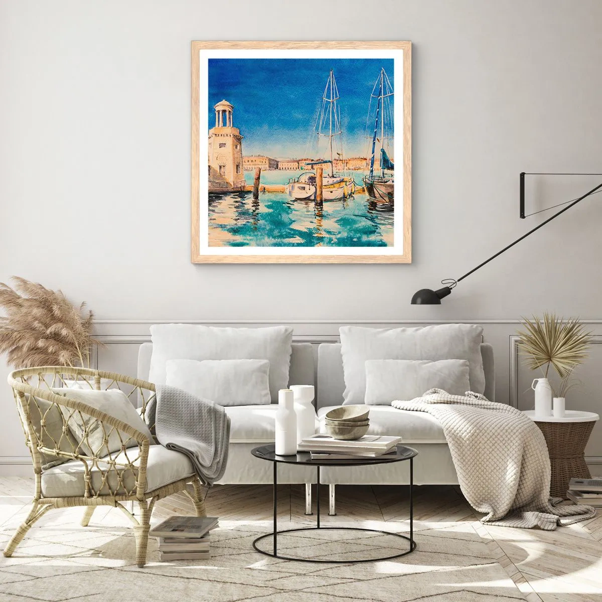 Affisch i ram av ljusek - Solig lagun - 50x50 cm