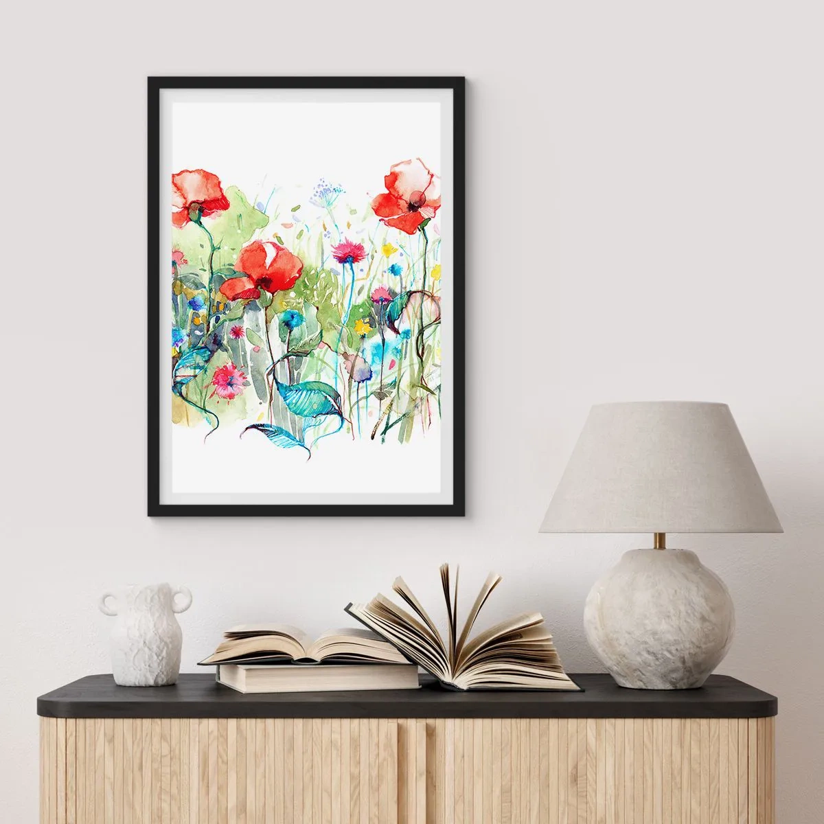 Affisch i svart ram - Majblommande äng - 70x100 cm