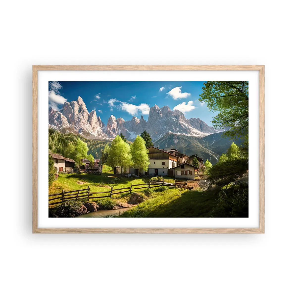 Affisch i ram av ljusek - Alpin idyll - 70x50 cm