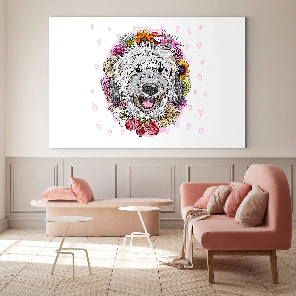 Glastavla - Bild på glas - Valpglädje - 100x70 cm