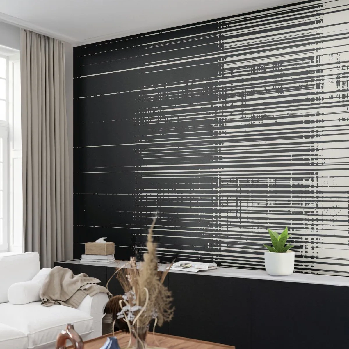 Fototapet Premium Canvas - Vågor och vibrationer - Svartvitt, Streckkoder, Rader - 150x105 cm