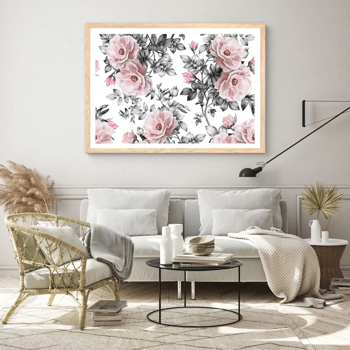 Affisch i ram av ljusek - Tappa sig i rosblommorna - 70x50 cm