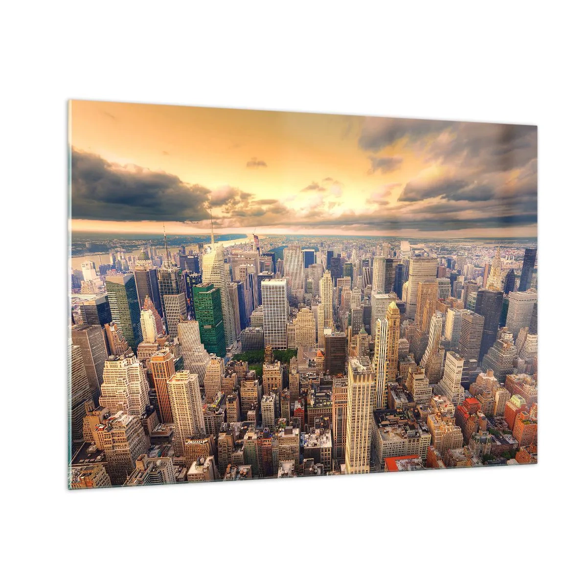 Glastavla - Bild på glas - Förgylld metropolis - 100x70 cm