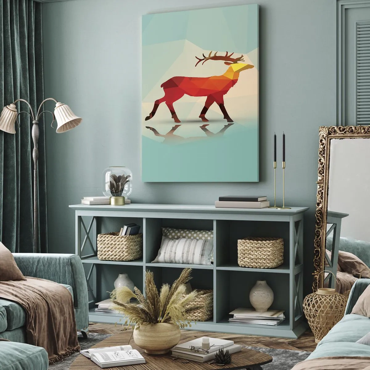 Canvastavla - Bild på duk - Geometrisk hjort - 50x70 cm