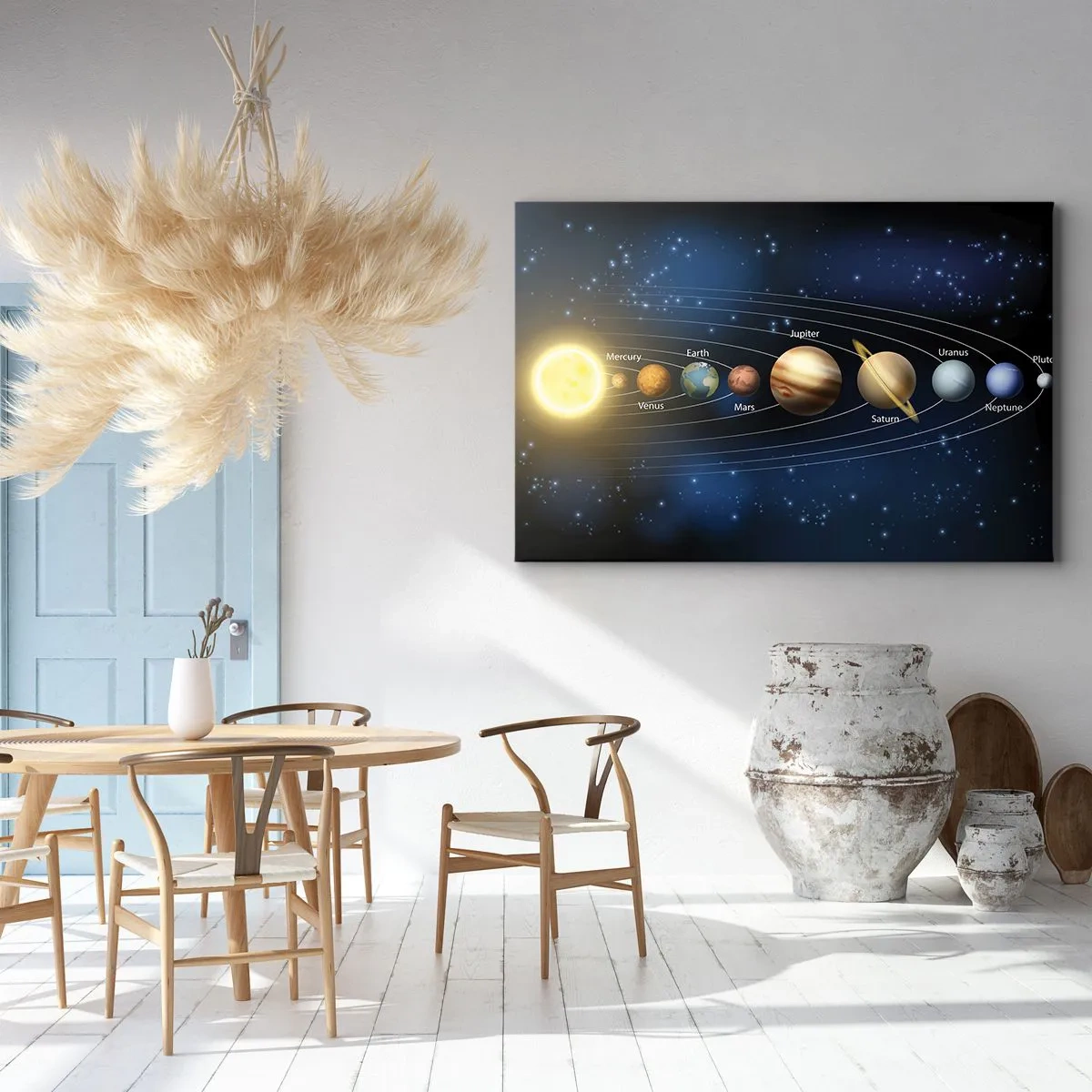 Canvastavla - Bild på duk - Diagram över solsystemet med planeter och solen - 70x50cm - En av tio - Modern väggdekoration för vardagsrum och sovrum ARTTOR