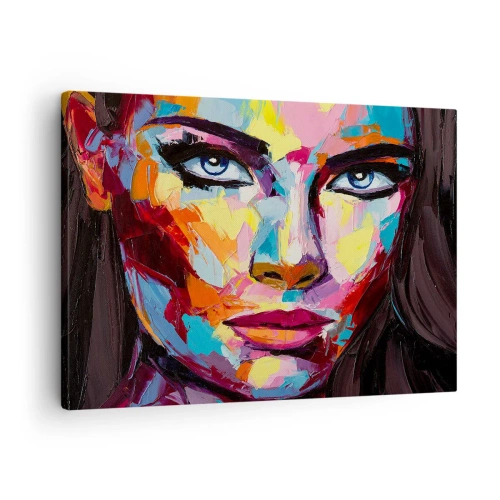 Canvastavla - Bild på duk - Ett färgstarkt abstrakt porträtt av en kvinna i intensiva färger. - 70x50cm - Själen är också färgglad - Modern väggdekoration för vardagsrum och sovrum ARTTOR