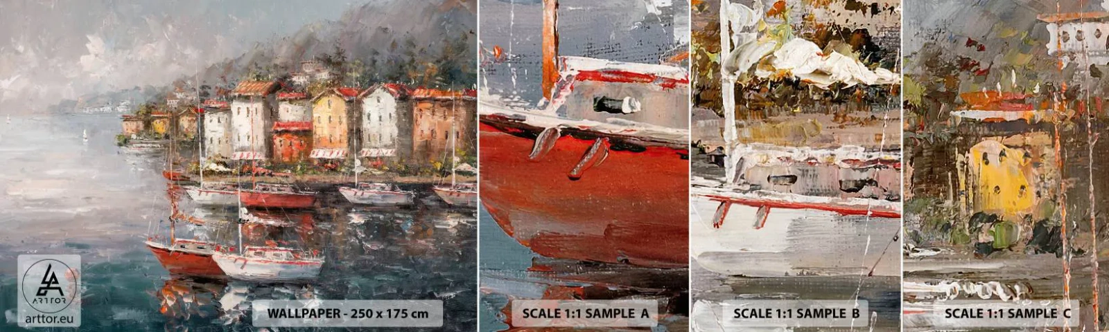 Fototapet Prov Standard Eco - Romantisk hamn - Arkitektur, Hamnstad, Segelbåt - 100x30 cm