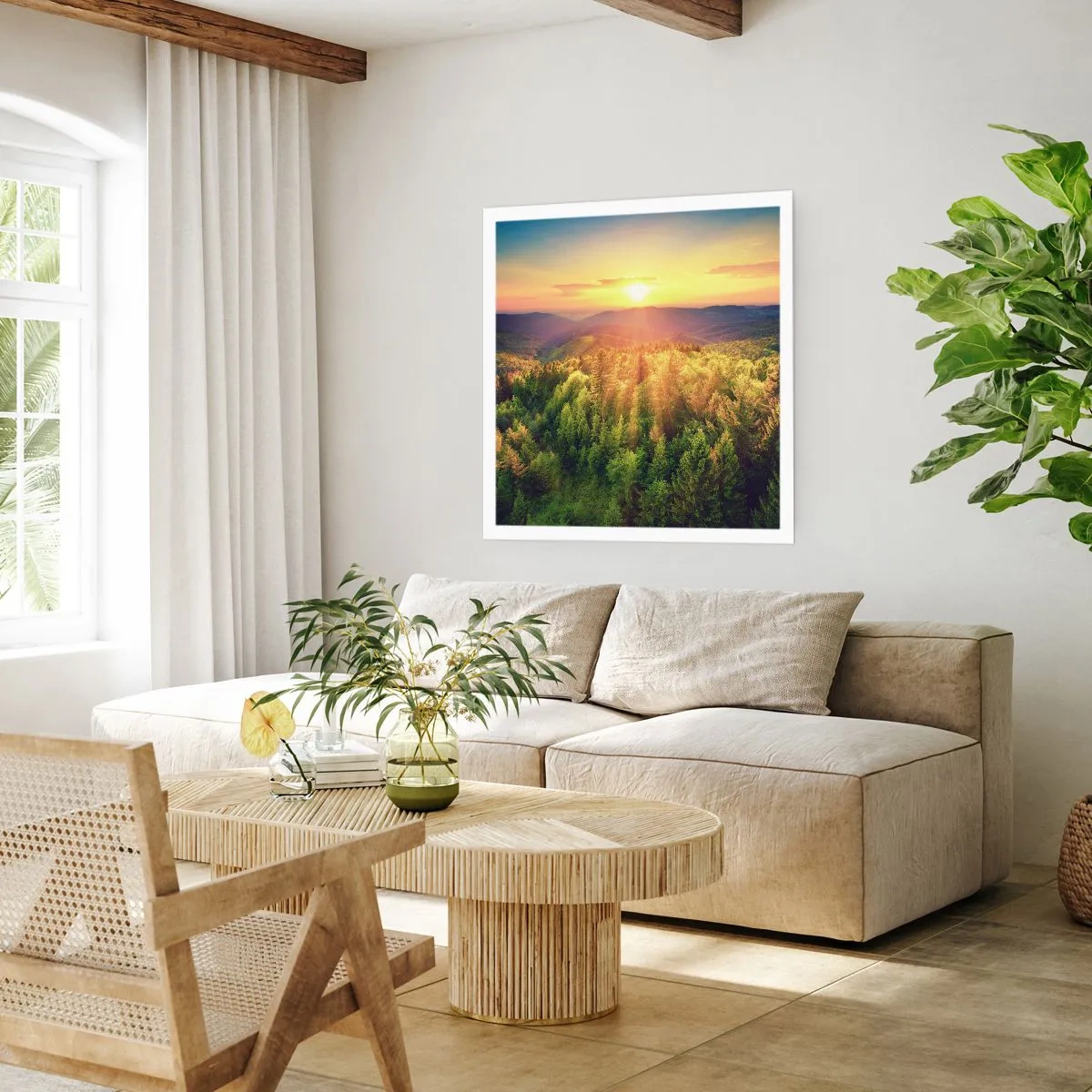 Affisch - Trädtoppar och bergstoppar - 60x60 cm