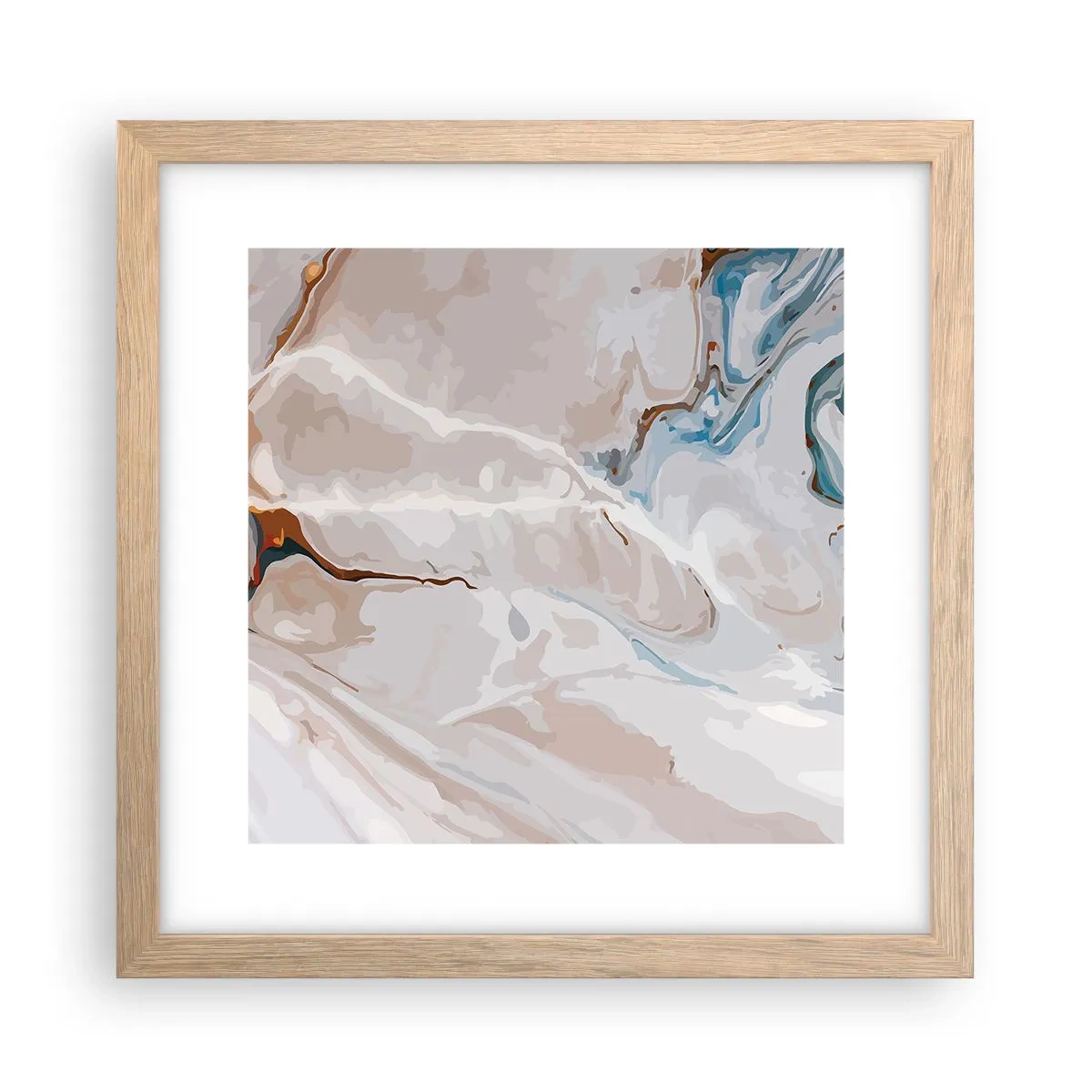 Affisch i ram av ljusek - Blåa meanderlopp under vithet - 30x30 cm