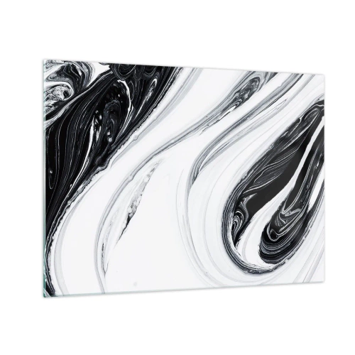 Glastavla - Bild på glas - Svarta och vita virvlande linjer som liknar marmor i abstrakt stil - 70x50cm - Motsatskombination - Modern väggdekoration för vardagsrum och sovrum ARTTOR