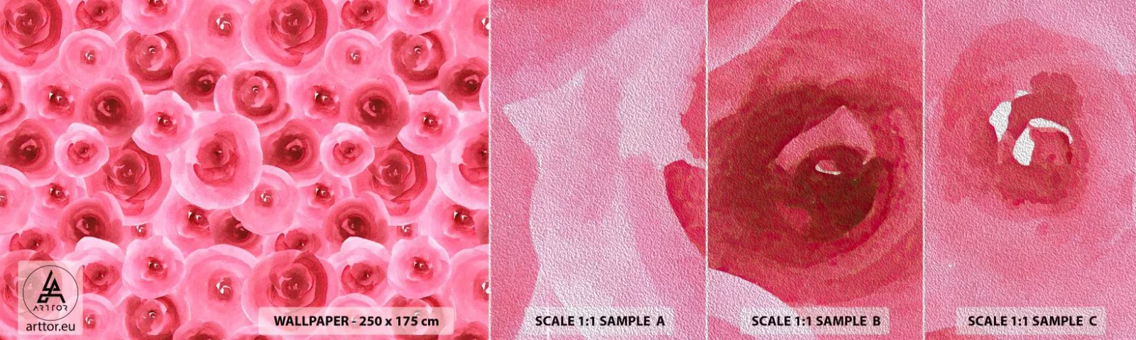 Provbit av fototapet Premium Sand - Rosor upe och nere - Blommor, Skönhet, Romantik - 100x30 cm