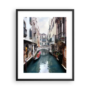 Affisch i svart ram - Venedig-landskap med gondol och bro - 40x50 cm