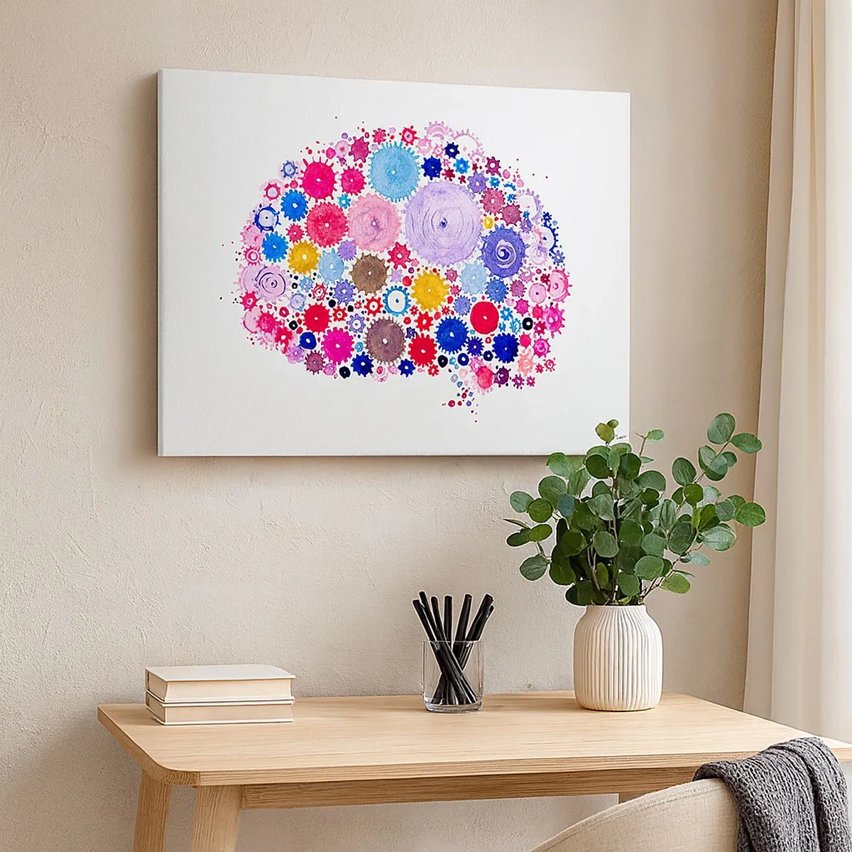 Canvastavla - Bild på duk - Färgglad abstrakt hjärna med blommotiv - 70x50cm - Naturens mest perfekta maskin - Modern väggdekoration för vardagsrum och sovrum ARTTOR