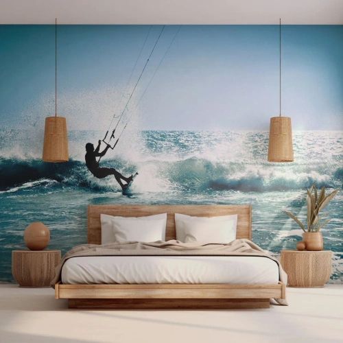 Fototapet Premium Sand - Ge upp för vinden - Sport, Kitesurfing, Hav - 150x105 cm