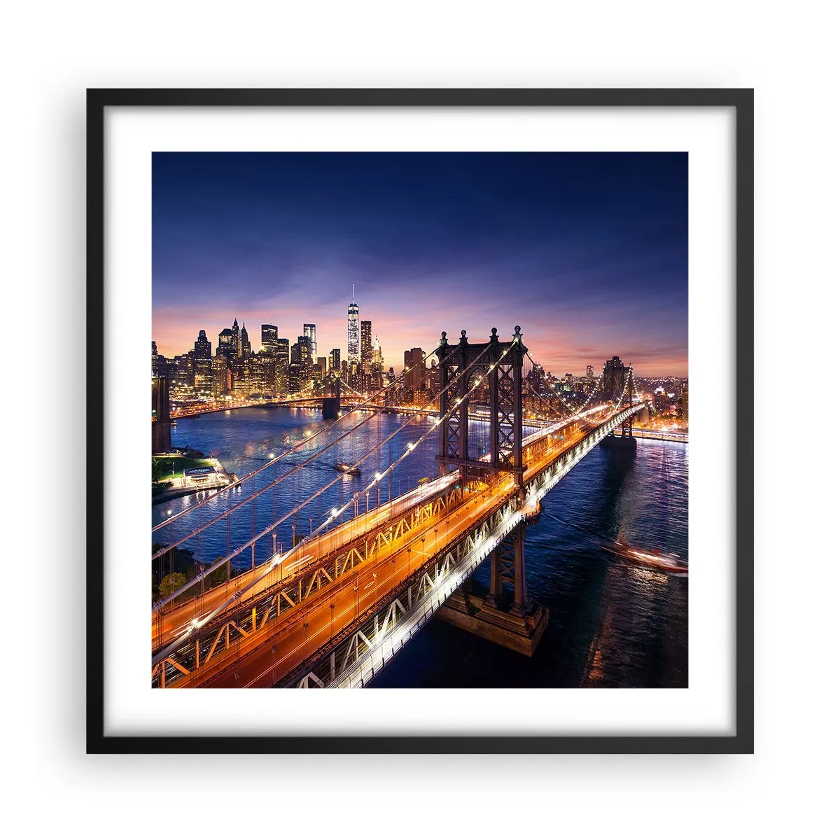 Affisch i svart ram - Över ljusbron till stadens hjärta - 50x50 cm