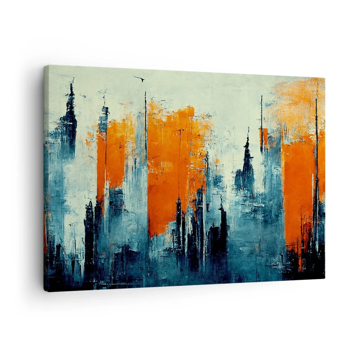 Canvastavla - Bild på duk - Abstrakt stadsbild i nyanser av orange och blått - 70x50cm - Modernt landskap - Modern väggdekoration för vardagsrum och sovrum ARTTOR
