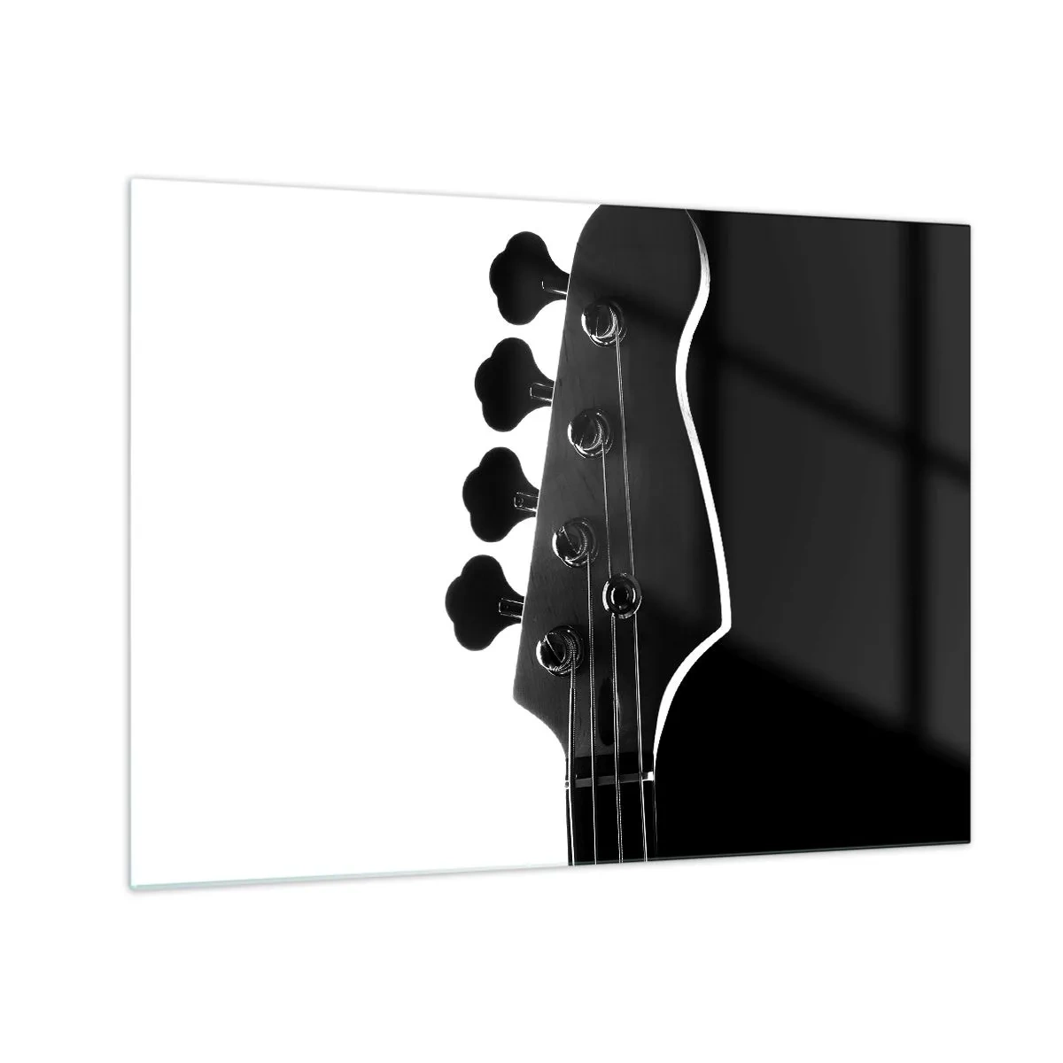 Glastavla - Bild på glas - Svartvitt basgitarrhuvud med skugga - 70x50cm - Rocktystnad - Modern väggdekoration för vardagsrum och sovrum ARTTOR