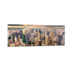 Glastavla - Bild på glas - Förgylld metropolis - 90x30 cm