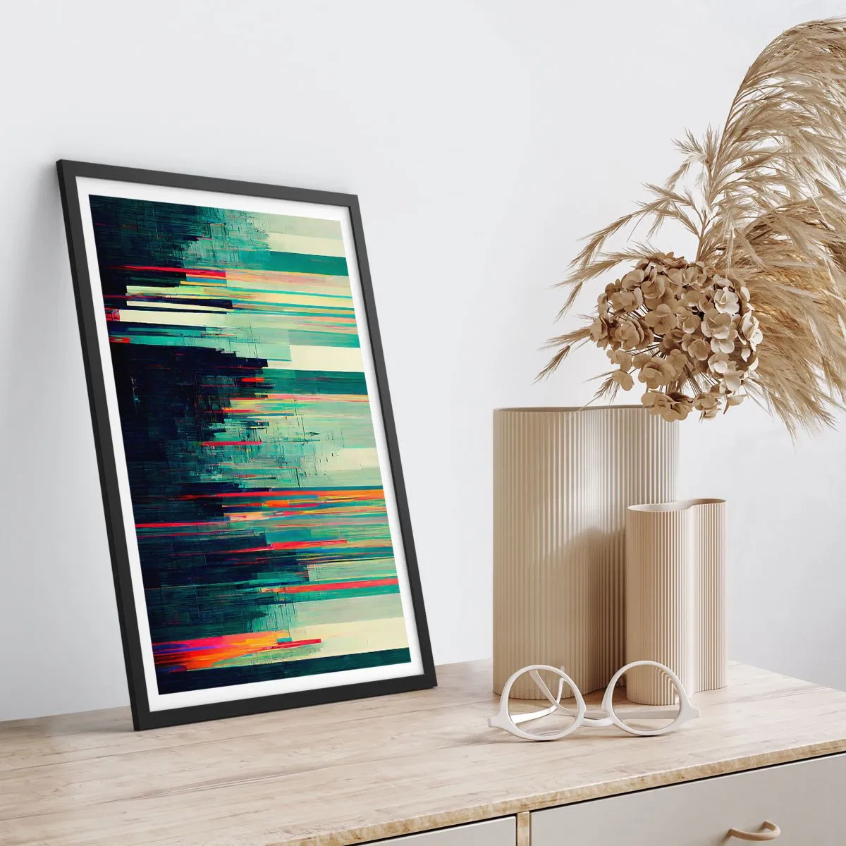 Affisch i svart ram - Modern abstraktion med geometriska linjer - 50x70cm - Futuristisk stad - Modern väggdekoration för vardagsrum och sovrum ARTTOR