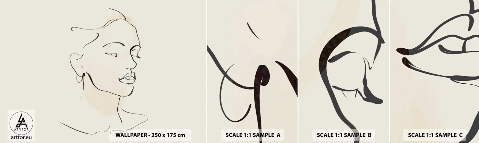 Fototapet Prov Standard Eco - Säkra drag - Abstraktion, Kvinnans ansikte, Linjekonst - 100x30 cm