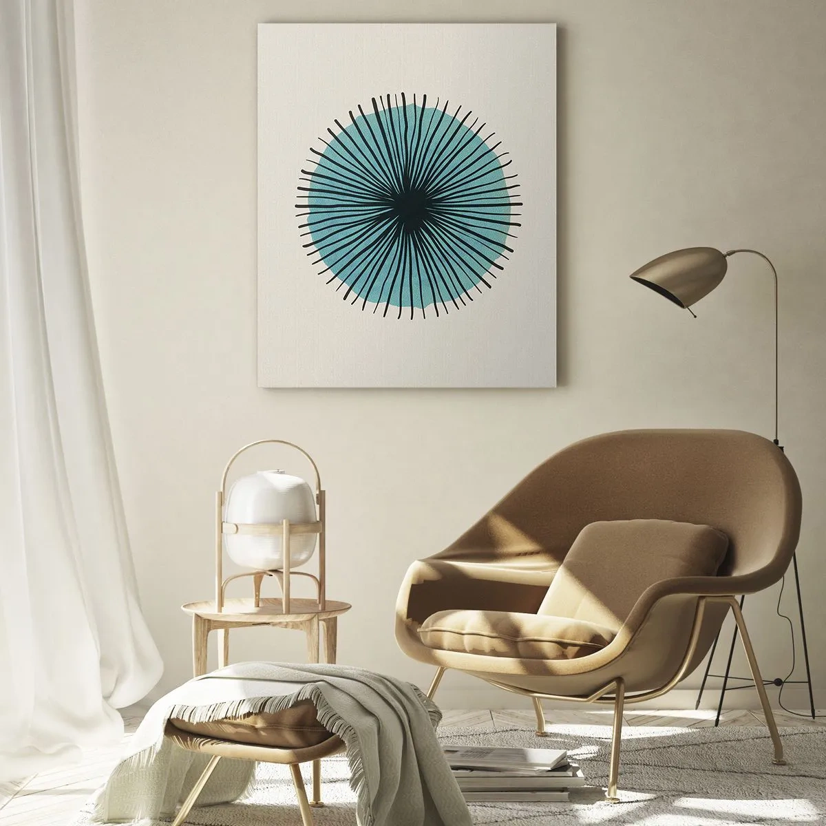 Glastavla - Bild på glas - Radier mot blått - 50x70 cm