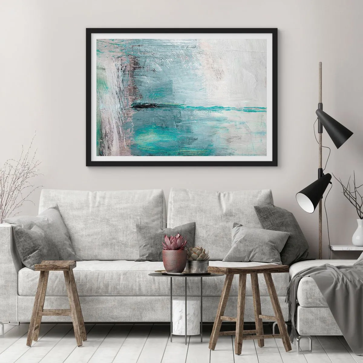 Affisch i svart ram - Horisontellt i blått - 100x70 cm