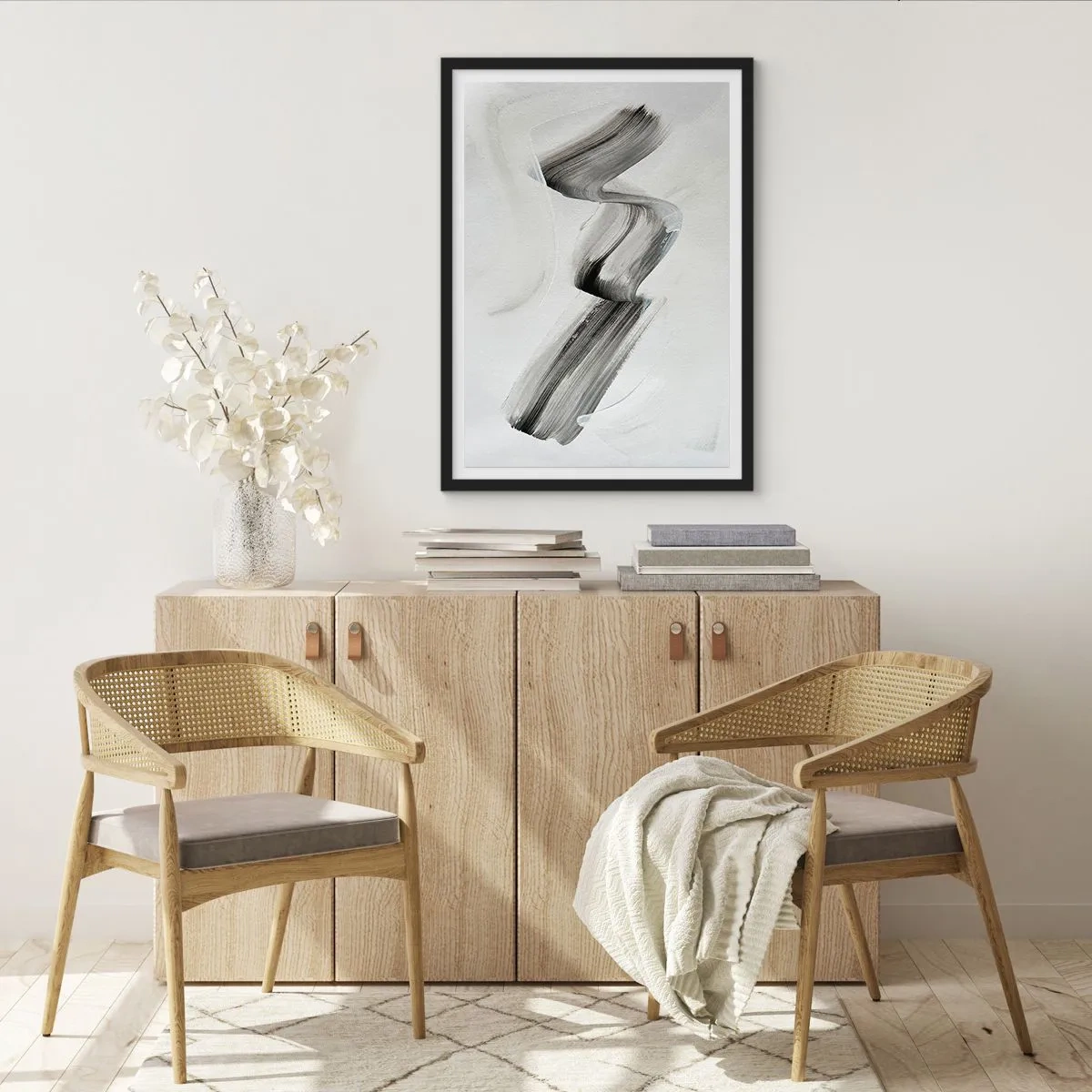 Affisch i svart ram - Minimalistisk svartvit pensel - 50x70cm - Bara för skojs skull - Modern väggdekoration för vardagsrum och sovrum ARTTOR