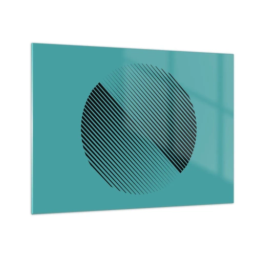 Glastavla - Bild på glas - Svarta linjer som bildar en cirkel på en turkos bakgrund - 70x50cm - Cirkeln - en geometrisk variation - Modern väggdekoration för vardagsrum och sovrum ARTTOR