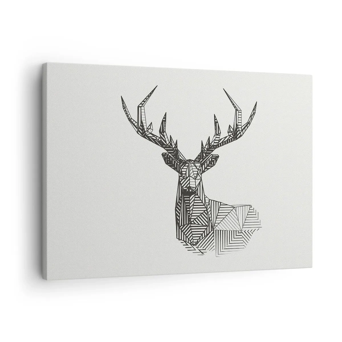 Canvastavla - Bild på duk - Geometrisk bild av en hjort i minimalistisk svartvit stil - 70x50cm - Hjort i kubistisk stil - Modern väggdekoration för vardagsrum och sovrum ARTTOR