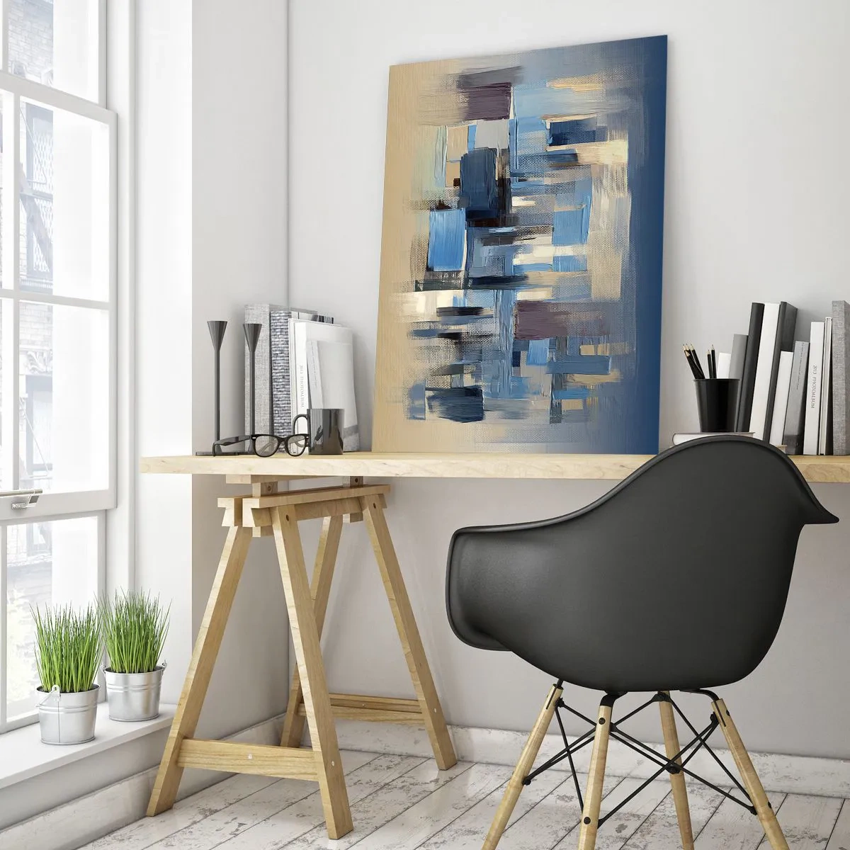 Glastavla - Bild på glas - Blå konstruktion - 70x100 cm