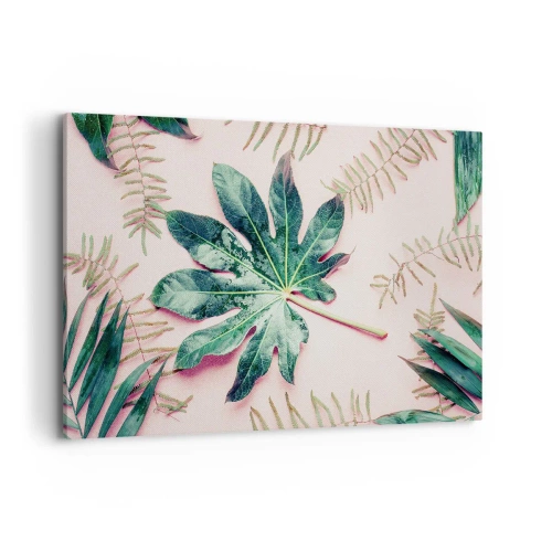 Canvastavla - Bild på duk - Grönskans studie mot rosa bakgrund - 120x80 cm