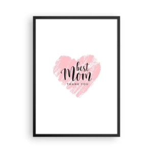 Affisch i svart ram - Rosa hjärta med text på vit bakgrund i minimalistisk stil - 50x70cm - Alltid rätt ögonblick - Modern väggdekoration för vardagsrum och sovrum ARTTOR