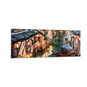 Glastavla - Bild på glas - En kväll på kinesisk gata - 140x50 cm