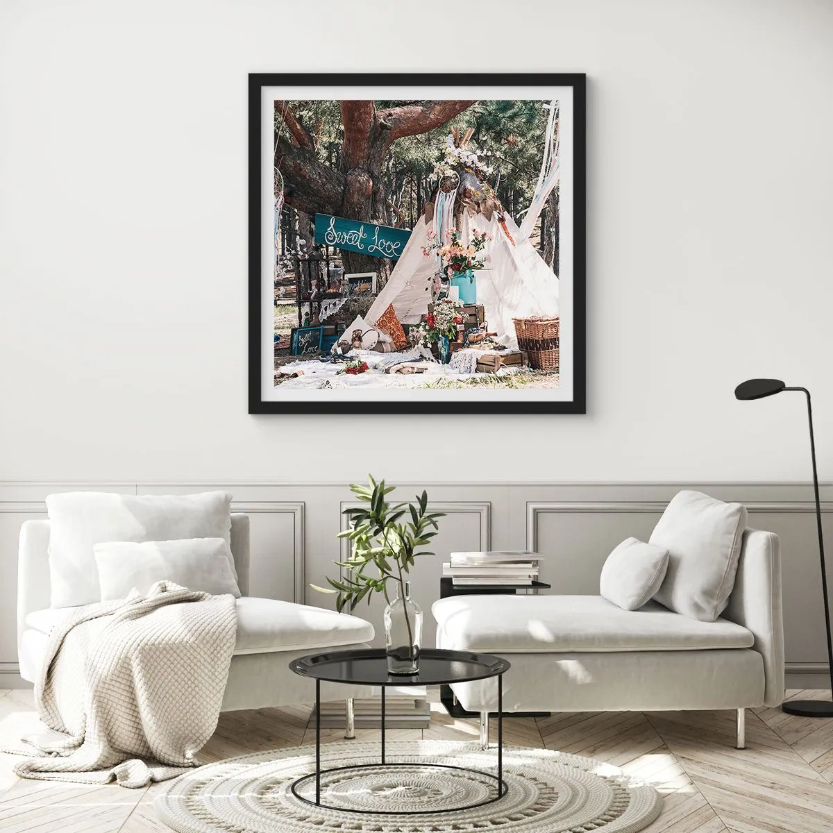 Affisch i svart ram - Make love… - 60x60 cm