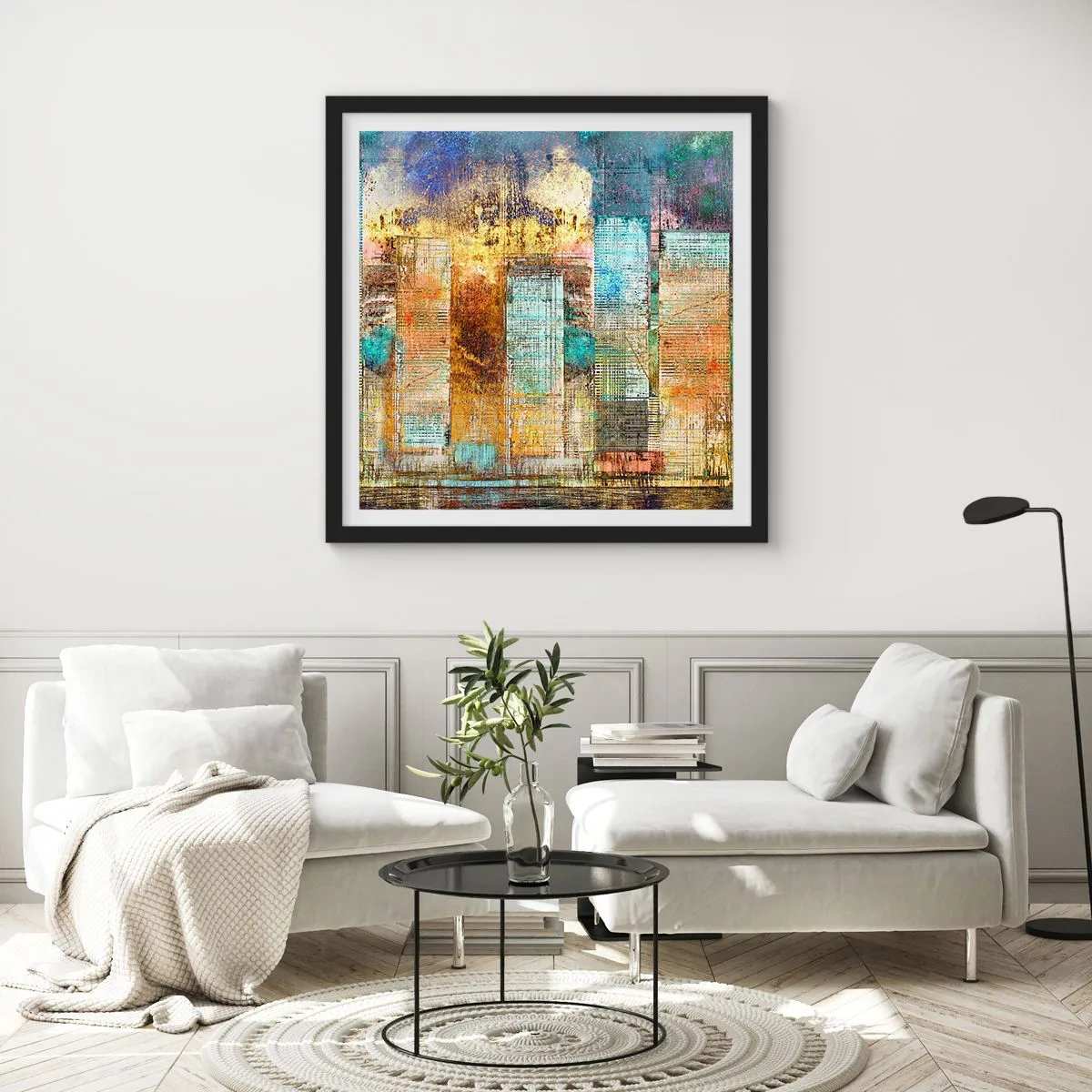 Affisch i svart ram - Solig metropol - 40x40 cm