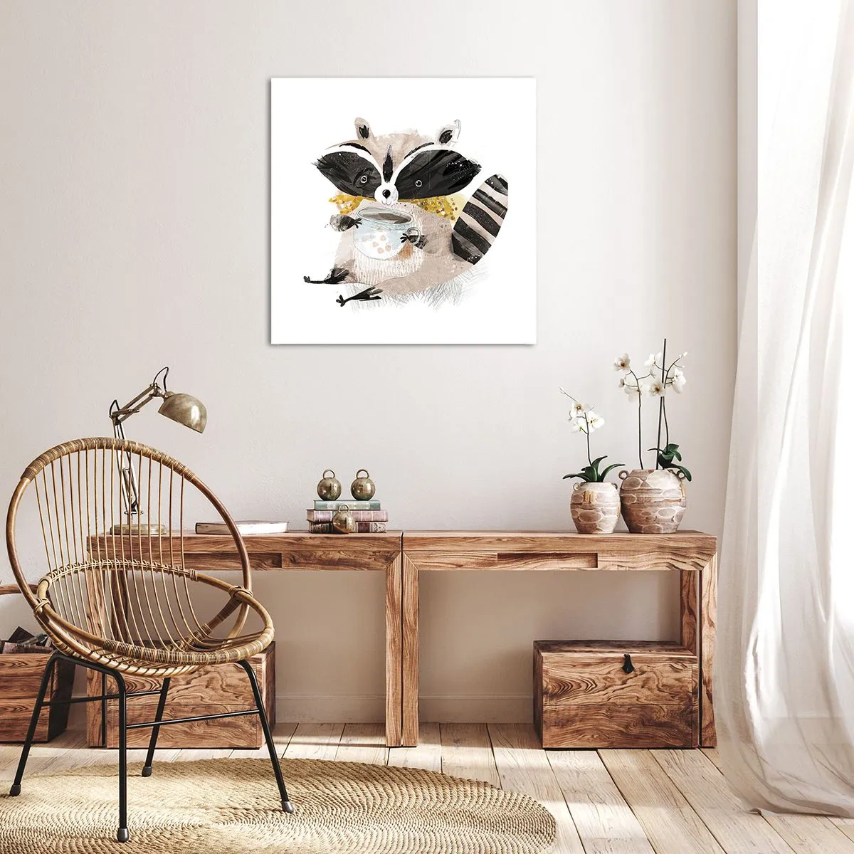 Canvastavla - Bild på duk - Min vän tvättbjörn - 70x70 cm