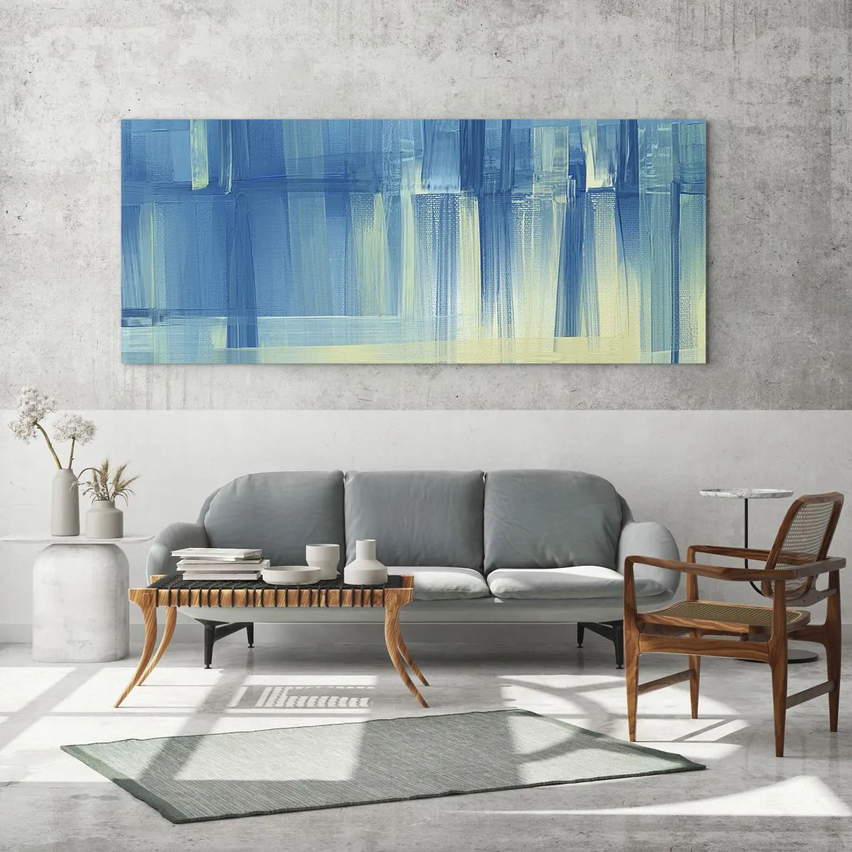 Glastavla - Bild på glas - Komposition i turkos - 100x40 cm